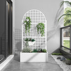 Casaphoria Metal Raised Garden Bed with Trellis and Wheels, 72"x35"x16" Arched Planter Box for Climbing Plants, Vegetables & Vines, Features Drainage Holes and Privacy Screen, White-Grid