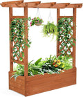 VINGLI 45 in Raised Garden Bed with Trellis & Hanging Roof, Wooden Elevated Planter Box with Drainage Holes for Outdoor Climbing Plants Vegetables Flowers, Patio Yard Balcony