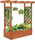 VINGLI 45 in Raised Garden Bed with Trellis & Hanging Roof, Wooden Elevated Planter Box with Drainage Holes for Outdoor Climbing Plants Vegetables Flowers, Patio Yard Balcony