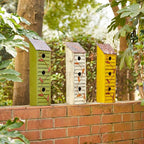 Glitzhome 18" H Wooden Bird House, Hanging Birdhouses for Outdoors, Washed White Distressed Three-Story Cottage Garden Bird House for Chickadee Cedar Wren Sparrow Finch Cardinal
