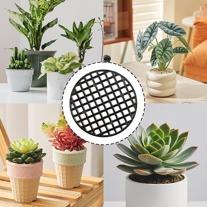 100PCS 1.8"/45mm Round Flower Pot Hole Mesh Pad, Plastic Plant Pot Mesh Hole Cover, Bonsai Bottom Grid Mat Pad for Garden Prevent Soil Loss