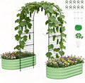 3 in 1 Galvanized Raised Garden Bed with 87" H Arch Trellis for Climbing Plants, Outdoor Gardening Planter Box with Climbing Net for Flower Vegetables Fruits Herbs, Green