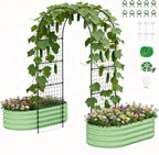 3 in 1 Galvanized Raised Garden Bed with 87" H Arch Trellis for Climbing Plants, Outdoor Gardening Planter Box with Climbing Net for Flower Vegetables Fruits Herbs, Green