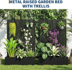 Metal Raised Garden Bed with Trellis & Privacy Screen, 70.1"x45"x15" Galvanized Metal Planter Box with Drainage Holes for Patio Balcony Outdoor Climbing Plants Flowers Vegetable, Black