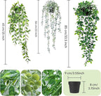Fake Hanging Plants, 3pcs Artificial Small Potted Plants Fake Potted Greenery Faux Eucalyptus Mandala Vine Pea Pod for Home Indoor Outdoor Wall Garden Wedding Decoration