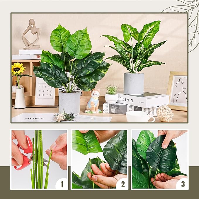 2pcs 16" Fake Plants Artificial Plants Tropical Faux Plants Indoor for Bathroom Kitchen Office Home Sage Green Decor