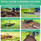 17 Tines Wide Head Bow Rake for Soil Leveling, Garden Rake Heavy Duty with 55” Adjustable Wooden Handle, Heavy Duty Metal Rake for Lawns, Gardening, Loosening Soil, Gathering Leaves, Landscaping