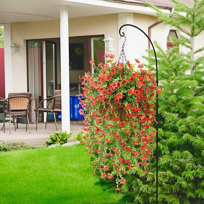 Artificial Hanging Flowers Plants for Outdoor Spring Summer Decoration, 2PCS Faux Silk Daisy UV Resistant Look Real for Outside Home Indoor Planter Porch Garden Yard Decor(Red)