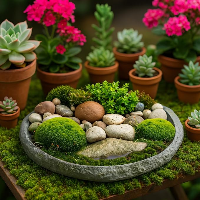 JJUNW 80Pcs Artificial Moss Rocks, Decorative Green Moss Balls, Fake Moss Rocks for Floral Arrangements, Fairy Gardens and Crafting