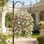 Artificial Flowers for Outdoors Spring Decor, 6 Bundles UV Resistant Realistic Faux Silk Hanging Flowers, Fake Plants for Planter Indoor Outside Garden Porch Patio Balcony Yard (Pink White)