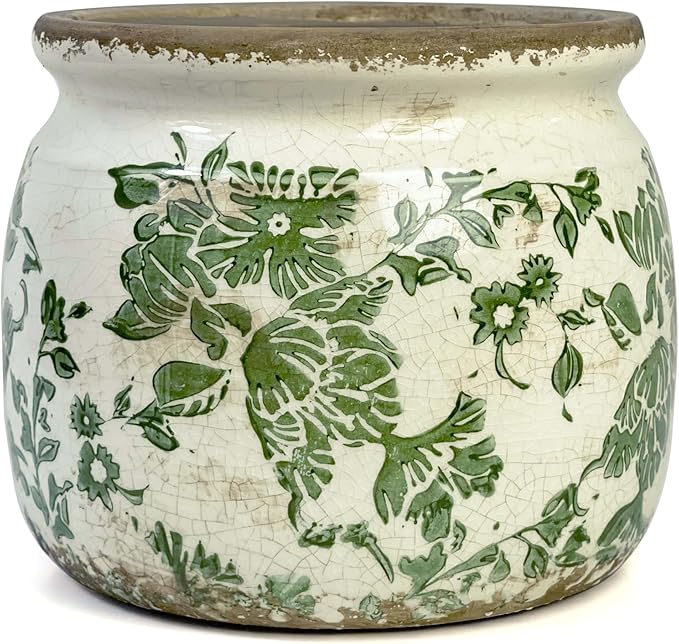 Dosayes Vintage Ceramic Ice Crack Flower Pot with Drainage Holes, Country Rustic Planters for Indoor and Outdoor,Tuscan Decor,Home,Living Room, Garden Decor, Gardening Gift (Country)