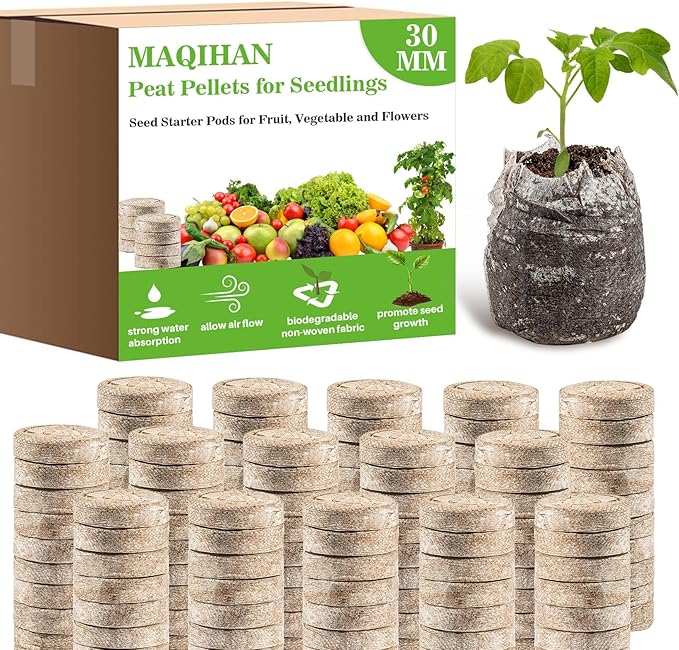 MAQIHAN 50PCS Peat Pellets for Seedlings - 30MM Seed Starter Pellets Peat Pods for Starting Seeds Garden Soil for Planting Transplanting Growing Garden Flower Vegetables