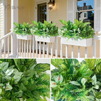 24 Bundles Artificial Plants Outdoor,UV Resistant Fake Greenery Stems with Large Shrubs Faux Plastic Plant for Outside Front Porch Planters Garden Window Box Patio Decor(Pot Not Included)