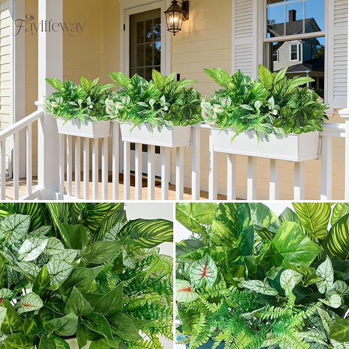 24 Bundles Artificial Plants Outdoor,UV Resistant Fake Greenery Stems with Large Shrubs Faux Plastic Plant for Outside Front Porch Planters Garden Window Box Patio Decor(Pot Not Included)