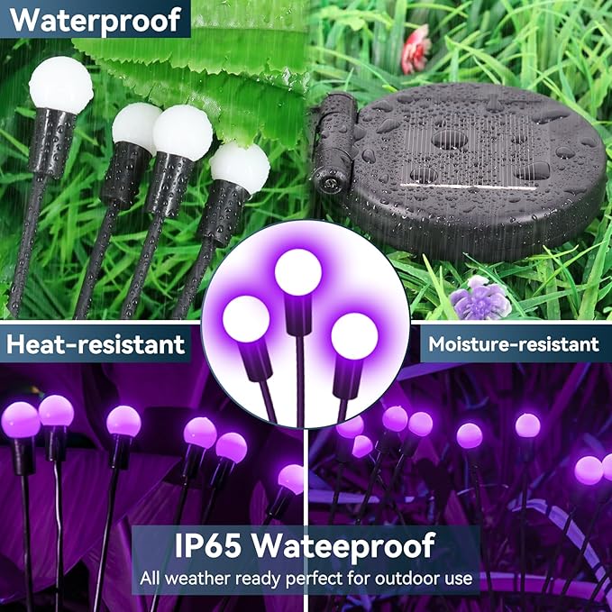 Solar Garden Lights Outdoor Waterproof, 2 Pack 16 LED Swaying Firefly Lights Outdoor Decor Light for Pathway Party Christmas Decoration, Unique Gifts for Women, Purple