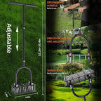 GAINO Manual Lawn Aerator Tool with 15 Spikes, 32"-35" Adjustable T-Handle Aerator for Lawn, Automatic Dirt Ejection Design, Heavy Duty Yard Grass Aerator for Soil Compaction，Black