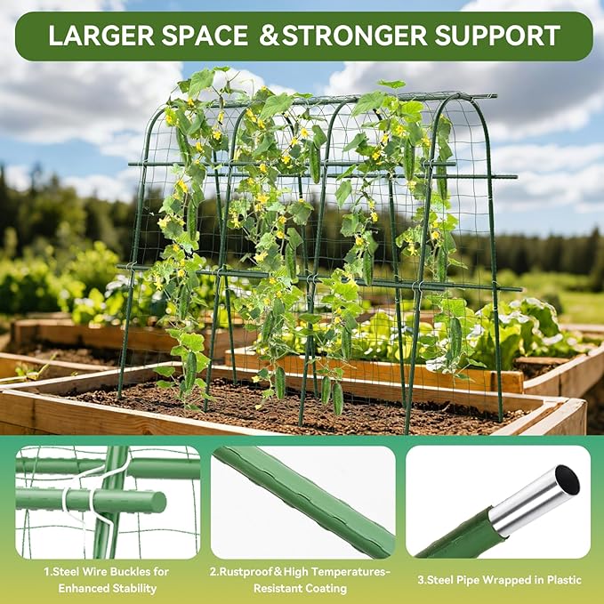 2 Pack 65"×48" Cucumber Trellis for Raised Bed, U-Shape Garden Trellis for Climbing Plants Outdoor, Metal Arch Vegetables Trellis, Detachable Cucumber Plant Support for Tomato,Squash