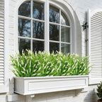 24 Bundles Artificial Plants Flowers Outdoor, Faux Lavender Flowers Fake Monkey Grass UV Resistant Plastic Plant for Porch Garden Patio Window Home Decor, White