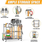 Ultrawall Garden Tool Organizer with Lockable Wheels, Yard Tool Storage Rack for Garage, Garden Tool Stand for Rake, Brooms, Indoor & Outdoor Use