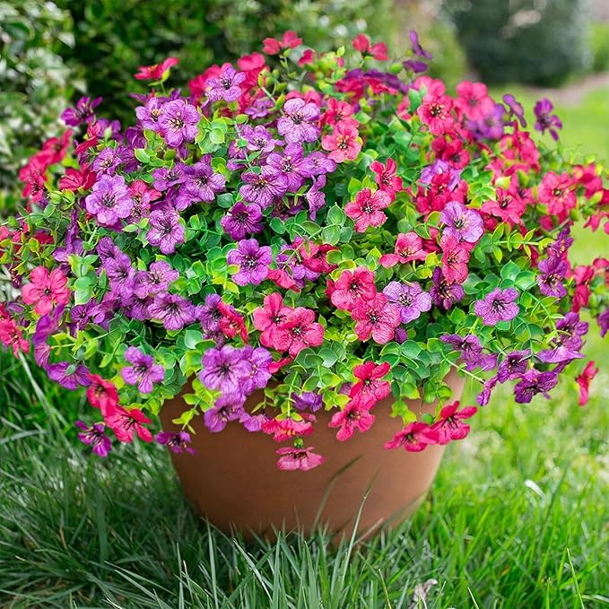 Artificial Flowers for Outdoors Daisy 12 Bundles for Home Decoration, Faux Flower Fake Plants Outside Decoration with Eucalyptus UV Resistant for Planter Porch Patio Yard Garden