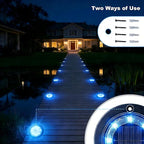 Flacchi Solar Lights Outdoor Waterproof - 2-in-1 Solar Powered Ground Lights Outdoor Solar Disk Light Landscape Light for Deck Step Patio Yard Pathway Walkway Driveway Garden (Blue, 12 Pack)