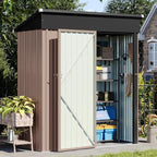 Aoxun 5’ x 2.9’ Shed Outdoor Storage Shed with Lockable Doors & Slooping Roof Metal Garden Tool Shed for Backyard, Patio, Poolside (Brown)
