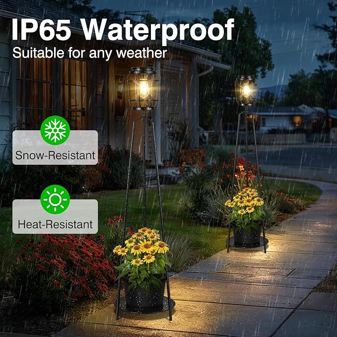 TOWPONICS Outdoor Floor Lamp with Planter Stand, 40.75'' Outdoor Solar Lights with 2700K Warm White LED Bulb, IP65 Waterproof Solar Powered Outdoor Lamp for Patio Backyard Garden Pathhway Decor,1 Pack