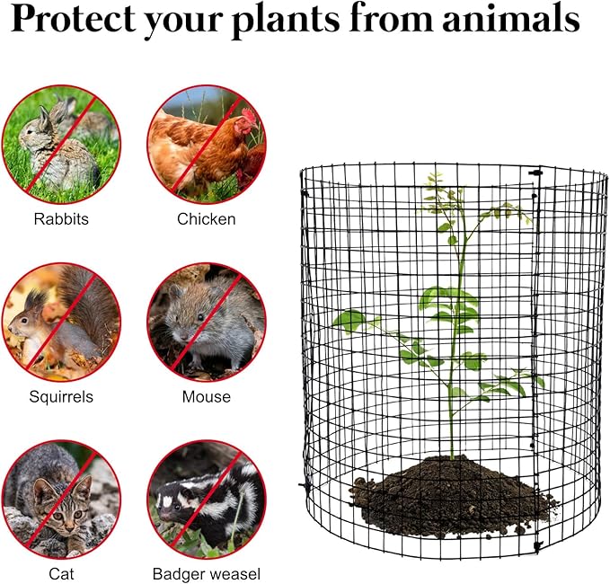 10 Pack Round Plant Protector from Animals, 12'' x 12'' Metal Plant Cages，30Pcs Metal Mesh to Keep Animals Out, Garden Protection Bunny Barricades, Wire Plant Protectors for Rabbits Chicken Duck