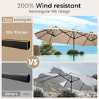 DomeShade 15ft Patio Umbrella with Base,Large Outdoor Double-Sided Rectangle Umbrella with Crank Handle, Market Umbrella for Poolside Garden Deck Backyard Beach Pools, Beige