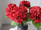 Buart 4PCS Long Stem Big Size Flowers Artificial Silk Hydrangea Lifelike Flowers Real Touch Red Artificial Flowers Wedding Shower Bride Bouquets Office Living Room Table Decorations (21 Inch)