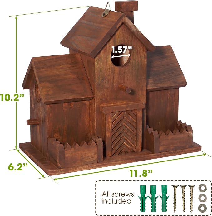 MIXUMON Bird Houses for Outside with Bird Feeder, Outdoor 3 Hole Bird House Room for 3 Bird Families Bluebird Finch Cardinals Hanging Birdhouse for Garden (Style 12)