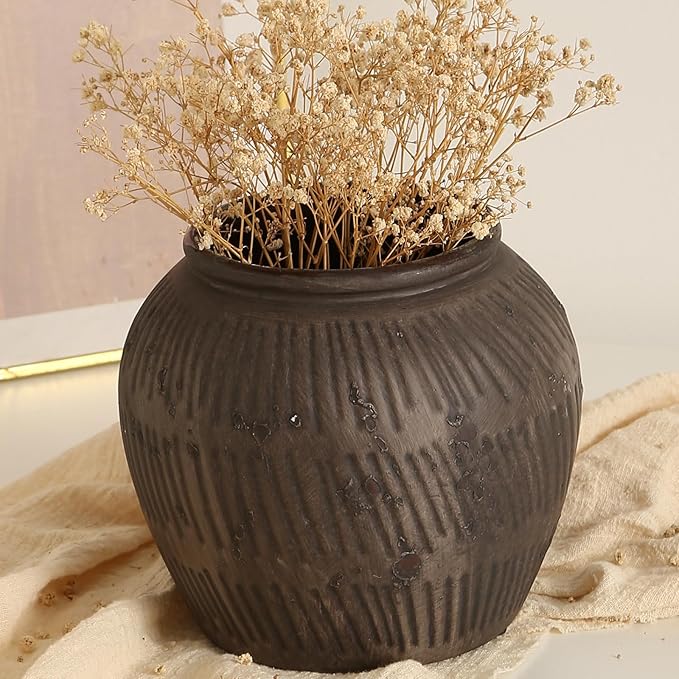 Farmhouse Vase for Home Decor, Vintage Rustic Terracotta Flower Vase Suitable for Home Decor, Living Room, Shelf, Dining Table. ZSHLXM