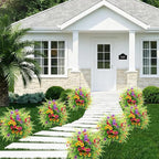 2 Pack Artificial Boxwood Topiary Ball Trees with Colorful Flowers for Outdoor - 23" UV Resistant Artificial Outdoor Shrubs Fake Bushes with Ground Spike for Front Porch Patio Garden Yard - Daisy&Fern
