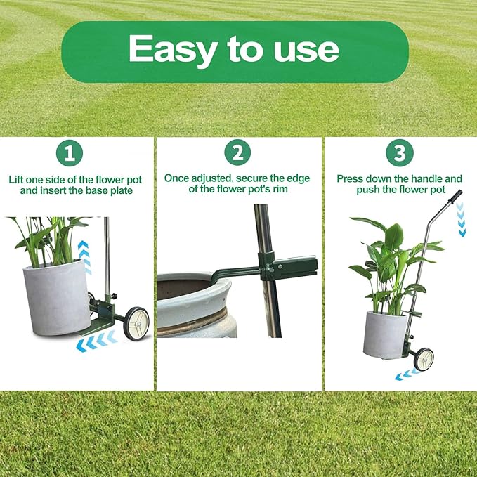Potted Plant Mover Dolly with Flat-Free Rubber Wheels, Garden Pot Mover with Adjustable Grip, Max 200 Lbs Capacity, Plant Dolly Caddy Steel Baseplate Ergonomic Design for Carrying Heavy Pots