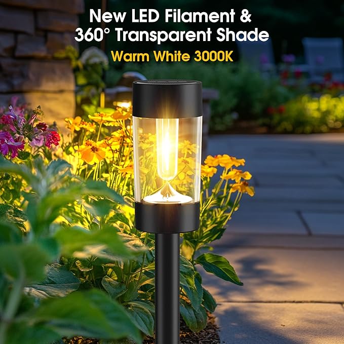 Eyrosa Solar Lights Outdoor, 12 Pack Waterproof Solar Landscape Lighting for Pathway Garden Yard Path Walkway Driveway Lawn Patio Outside Decor, Warm White