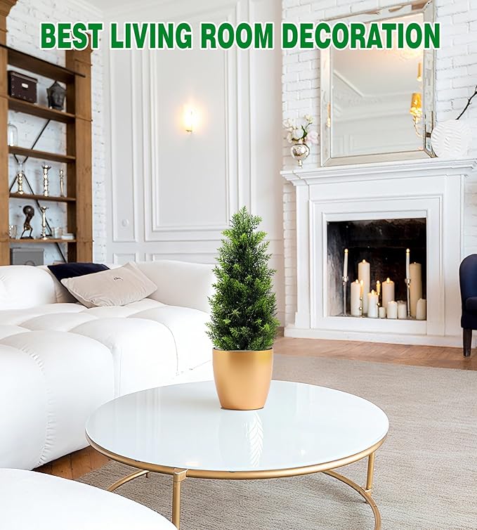 Two 2FT Artificial Cedar Trees, Beautiful and Realistic Fake Potted Trees,Artificial Evergreen Front Porch Decorations Plants, Suitable for Indoor, Office, Living Room and Room Decoration