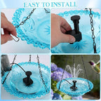 Hanging Bird Bath with USB Nozzle Fountain, USB Powered Bird Bath Fountains for Outside, Garden Patio Yard Decor with Adjustable Chain, Blue