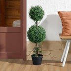 HOMCOM Artificial Plants Topiary Ball-Shaped Boxwood Trees in Pot Set of 2 Fake Plants for Home Indoor Outdoor Front Porch Decor, 36 Inch, Green