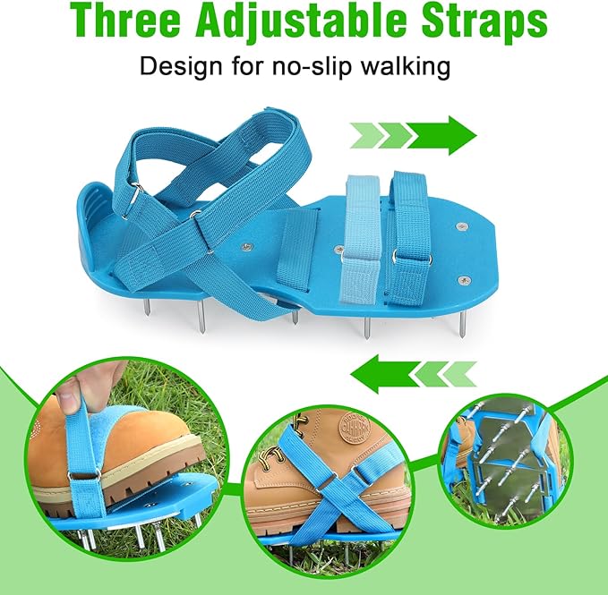 Lawn Aerator Shoes for Grass - Pre-Assembled Grass Aerator Shoes for Lawn - Soil Yard Aerator Tool for Aerating Patio Garden, Blue, Small Size