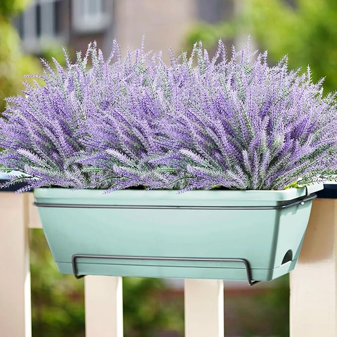 obbsie 30 Bundles Artificial Lavender Outdoor, 14.5" UV Resistant Faux Plants Outdoor Greenery Stems No Fade Plastic Fake Flowers for Window Garden Office Patio Porch Decor