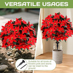 Artificial Poinsettia Topiary Ball Tree 27" with Ground Spike, Set of 2 Artificial Boxwood Bushes for Faux Shrubs, Fake Evergreen Faux Plant for Indoor Outdoor Porch Garden- UV Resistant – Fade-Proof