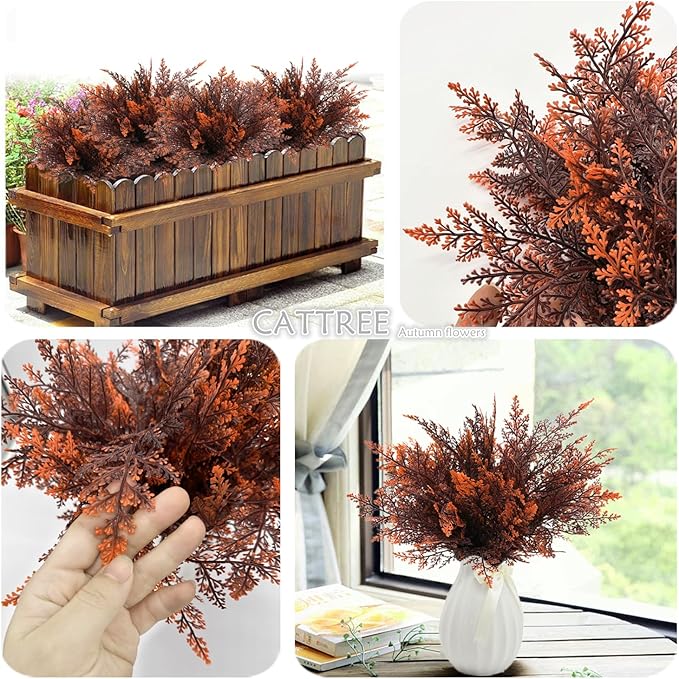 Artificial Ferns Shrubs Bushes, Faux Fern Leaves Plastic Plants Fake Boston Grass for Wedding Bouquet Indoor Outdoor Home Garden Verandah Kitchen Table Centerpieces Arrangements Decoration Red 8 Pack