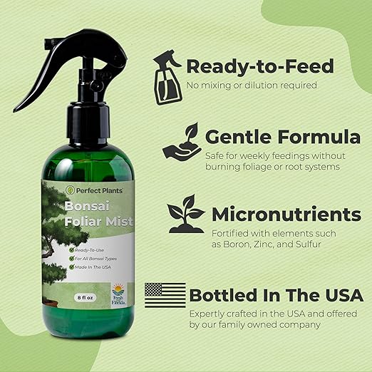 Bonsai Fertilizer Spray by Perfect Plants | Liquid nutrients for Your Small Tree Garden | Balanced Plant Food Mist Rich in micronutrients (8 fl oz)