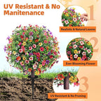27.5" Artificial Flowers Boxwood Topiary Ball Tree Set of 2, UV Resistant Fake Bushes Shrubs with Ground Spike, Faux Evergreen Tree for Front Porch Outdoor Garden Decor