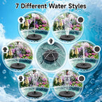 Yzert Solar Fountain, 3-Level Adjustable Water Height, 3.5W Glass Powerful Outdoor Fountain Pump with Rotating Rods & 7 Nozzles for Bird Bath, Garden, Pond, Patio, Flower Pot (2026 Model, Black)
