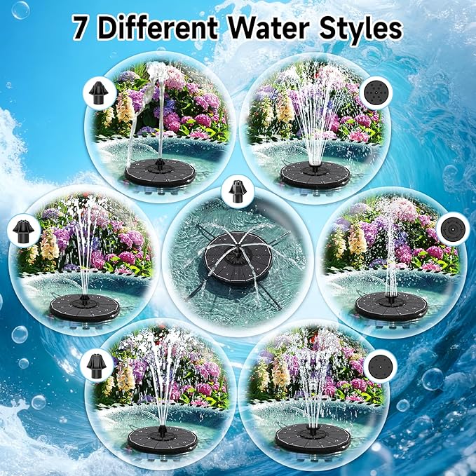 Yzert Solar Fountain, 3-Level Adjustable Water Height, 3.5W Glass Powerful Outdoor Fountain Pump with Rotating Rods & 7 Nozzles for Bird Bath, Garden, Pond, Patio, Flower Pot (2026 Model, Black)