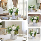 LADADA Artificial Flowers with Vase – White Peony Fake Floral Arrangement with Eucalyptus Leaves and Green Berries for Tabletop Decor, Bathroom, Bedroom, Office Desk Decor