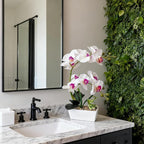 White Orchids Artificial Flowers Fake Orchid in Pot Phalaenopsis Flower Large Faux Orchid Plant Real Looking Fake Flowers Table Decor for Living Room Centerpieces Indoor Bathroom Plants