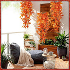 2-Pack Fake Hanging Plants, Faux Hanging Plant Artificial Greenery for Living Room Bedroom Boho Wall Shelf Indoor Outdoor Decor (Orange Pothos Ivy Vines)