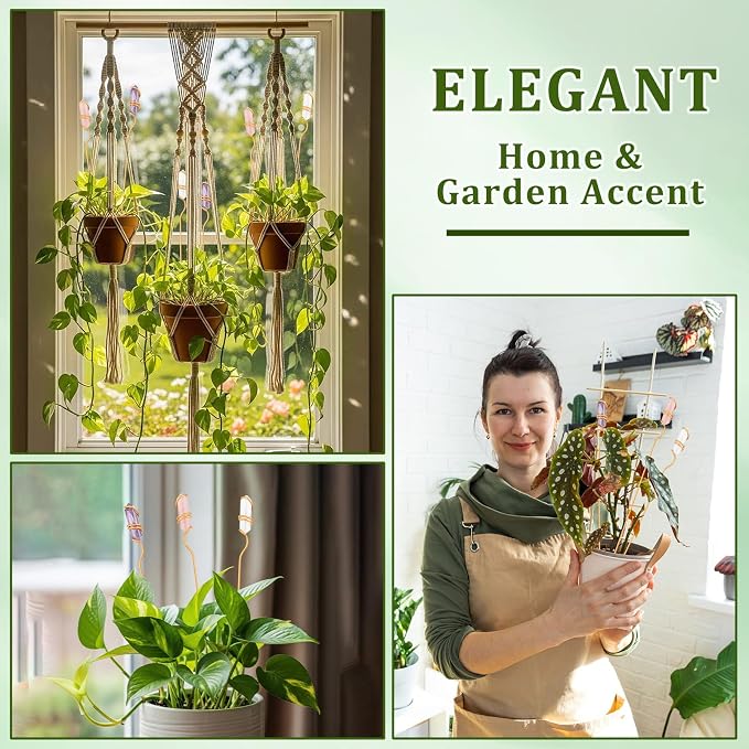 Threehoney 6 Pcs Crystal Plant Trellis for Potted Plants, 9.84'' Metal Plant Stakes with Natural Crystal Suncatcher, Indoor Outdoor Climbing Vegetation Support Stake for Home Garden Decor Gift